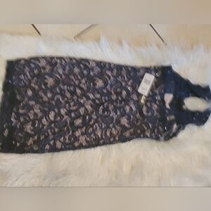 Sequin Heart blue lace nude under halter neckline min dress size 3 NWT